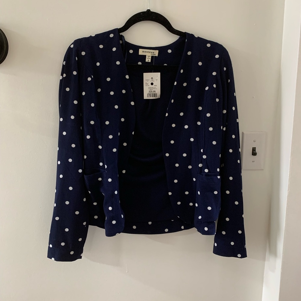 NWT navy blazer with polka dots